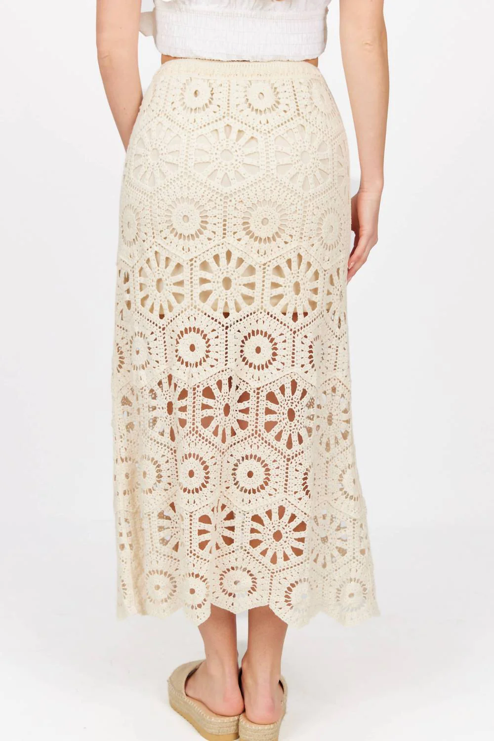 Boho Breeze Crochet Maxi Skirt In Sand
