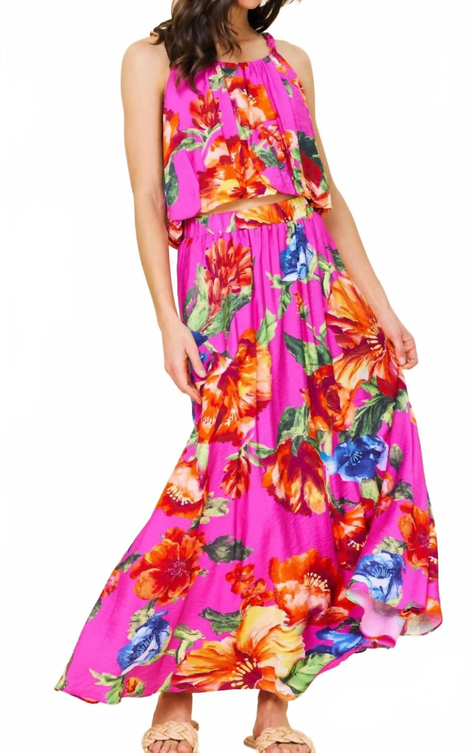 Magenta Floral Skirt In Multi