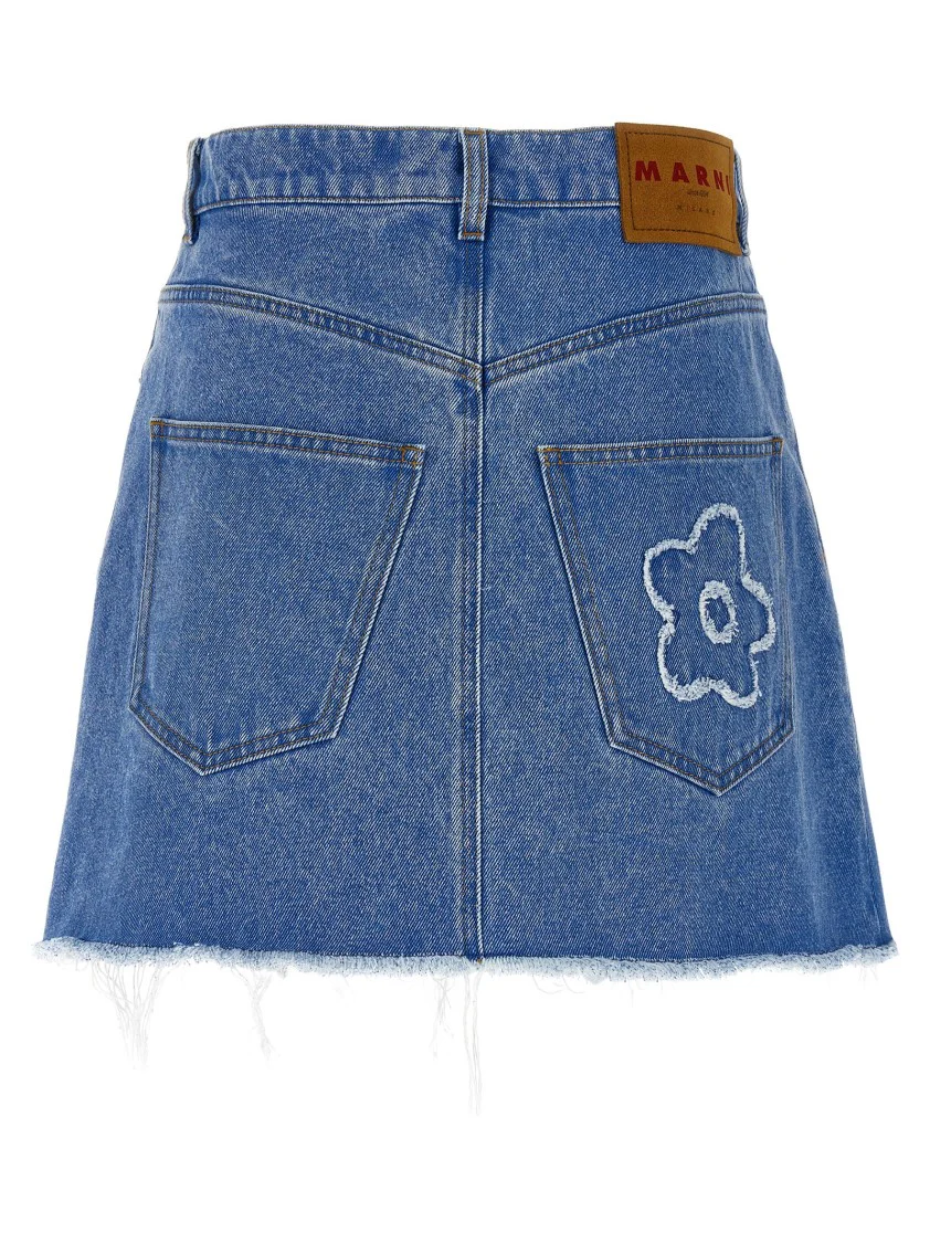 Denim Mini Skirt With Floral Patch Detail