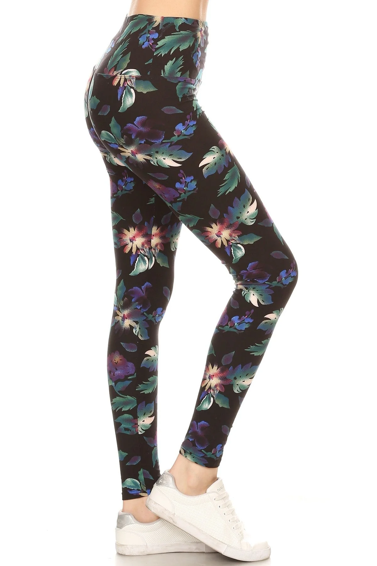 FASHNZFAB Long Yoga Style Banded Lined Floral Printed Knit Legging With High Waist