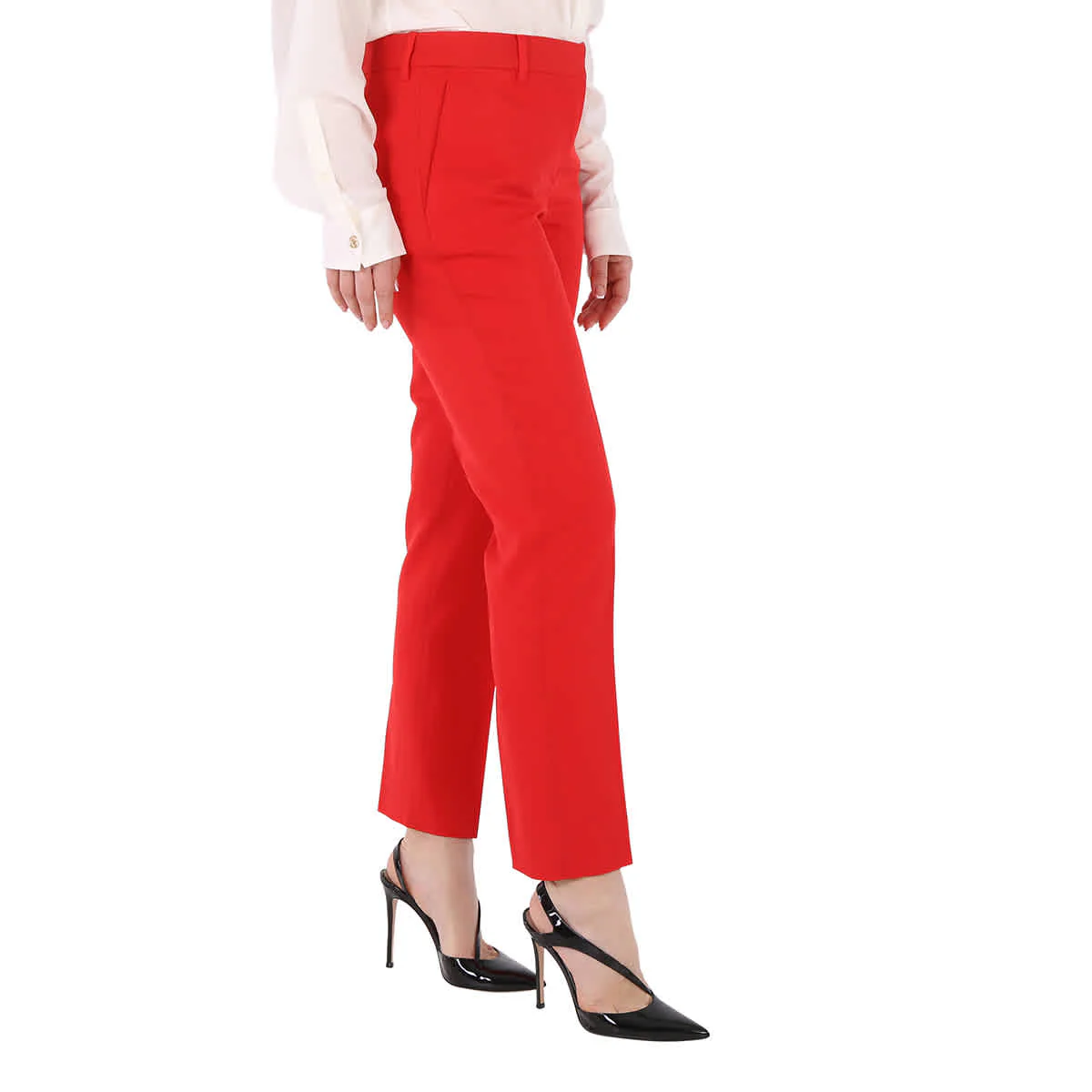 Burberry Ladies Bright Red High-Waisted Wool Tailored Trousers