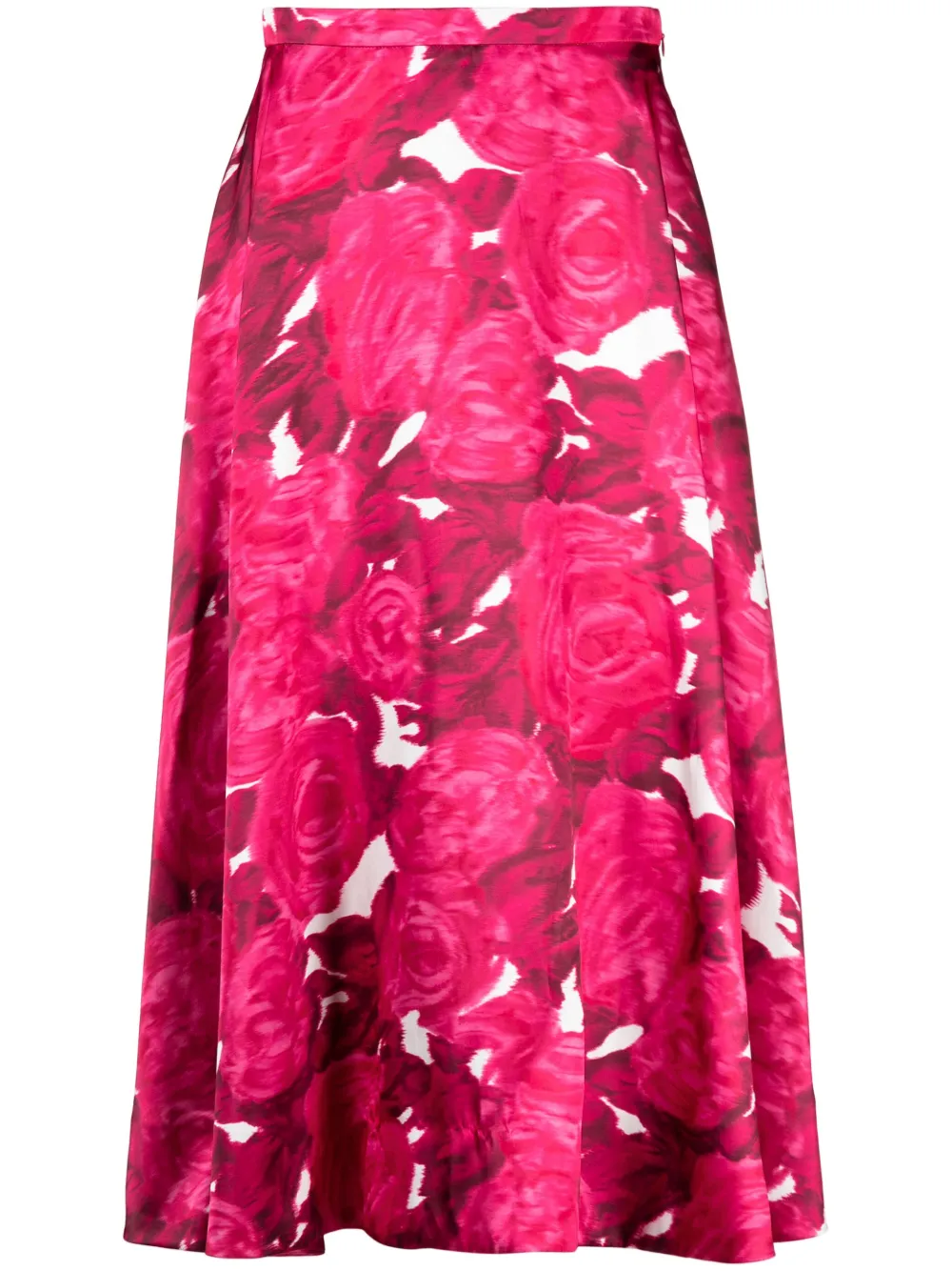 Valentino Blurred Rose-Print Skirt