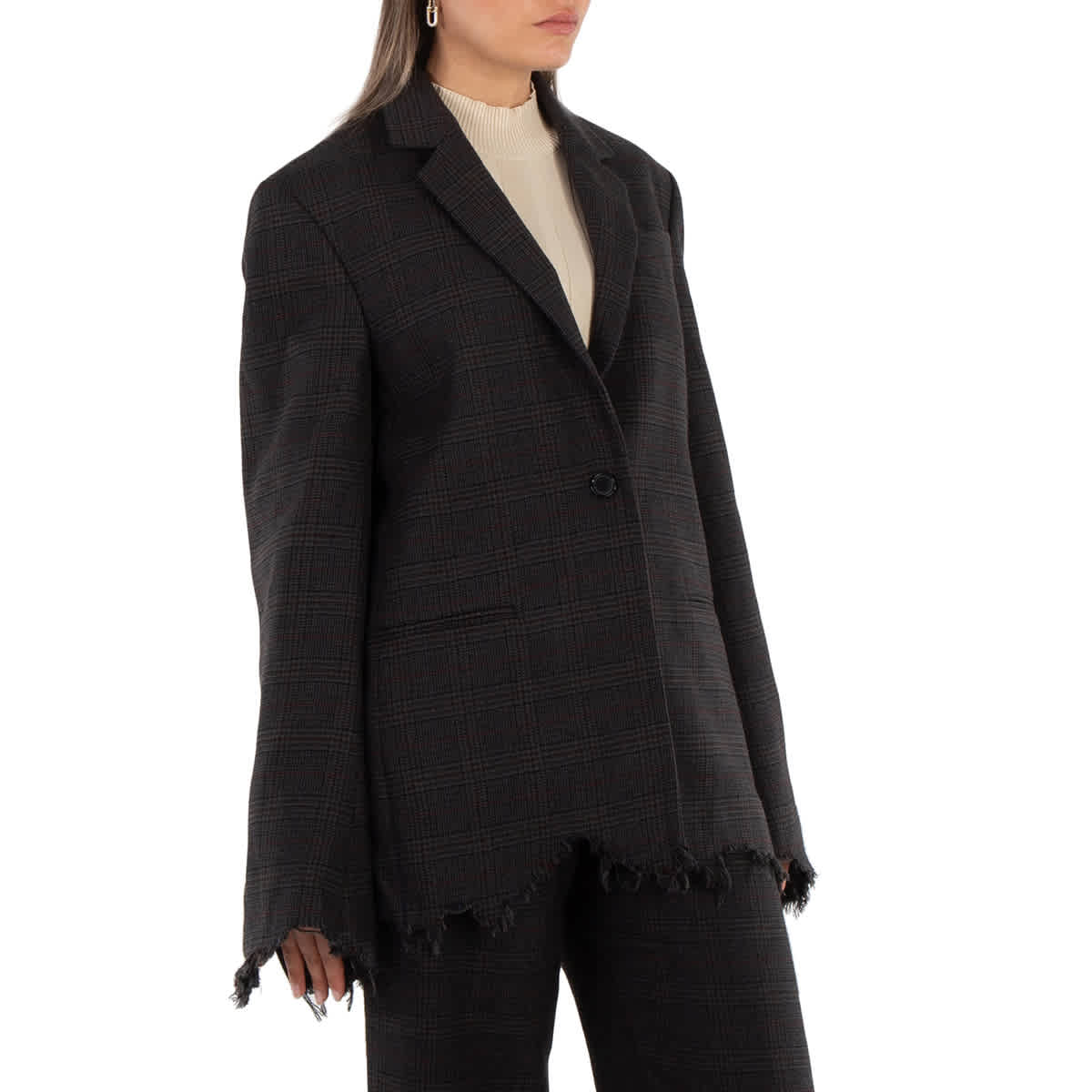 JW Anderson Ladies Grey Distressed-Effect Blazer