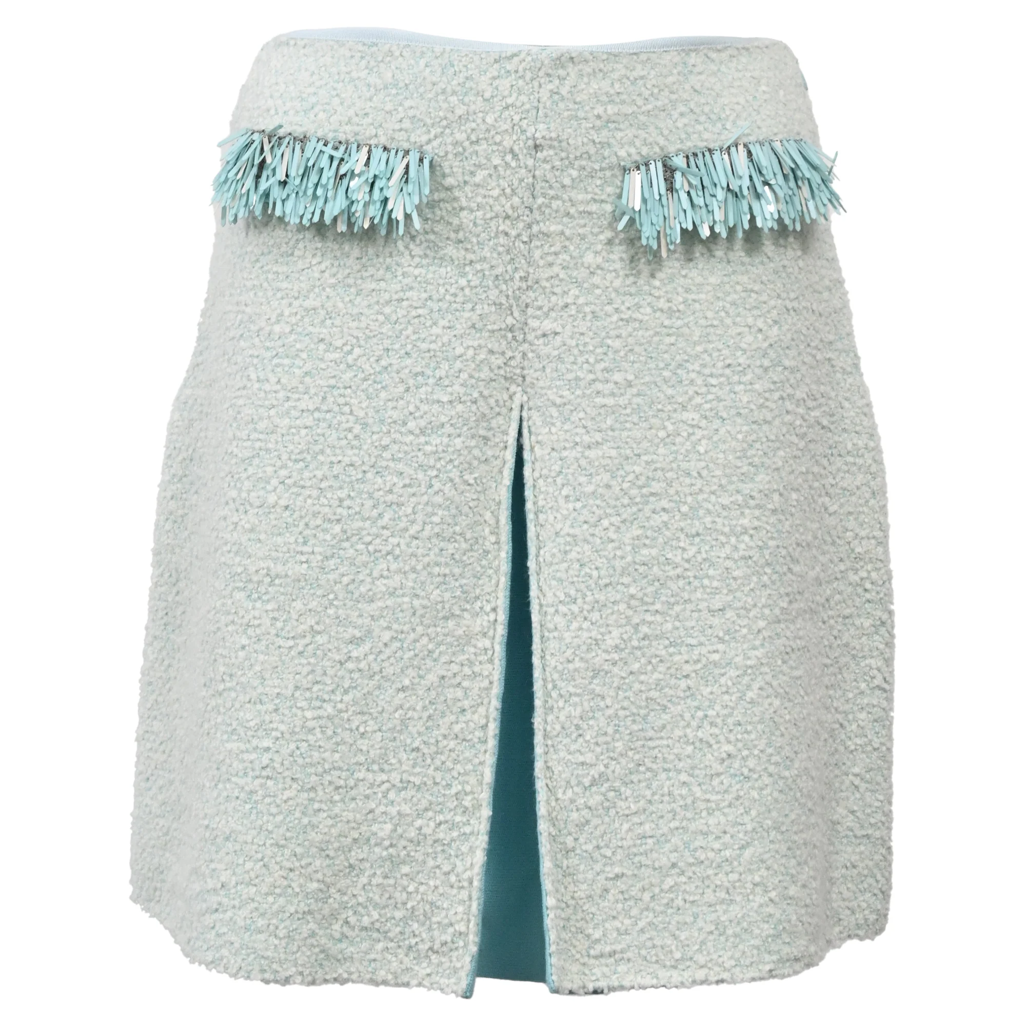 Lanvin Fringed Mini Skirt in Light Blue Cotton