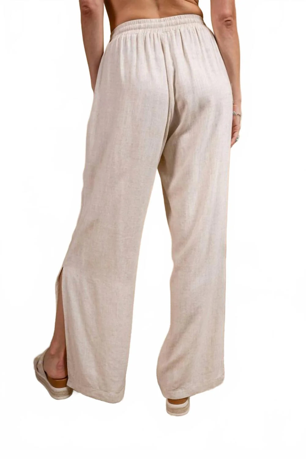 Women's Embroidered Split Pants In Oatmeal
