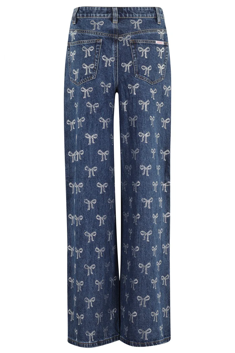 Rhinestone Bow Denim Jeans