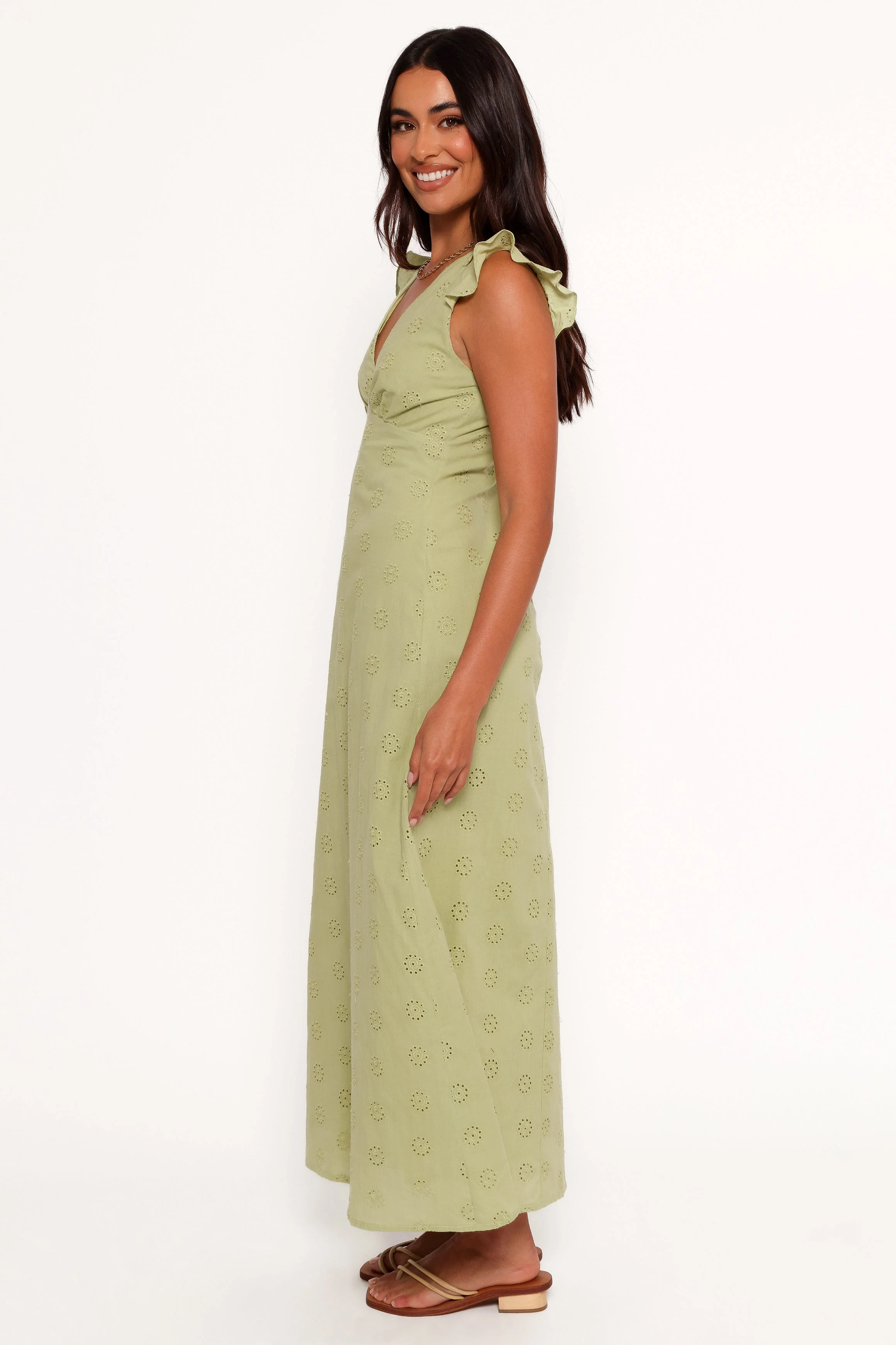 Ensley Flutter Sleeve Maxi Dress - Olive Green