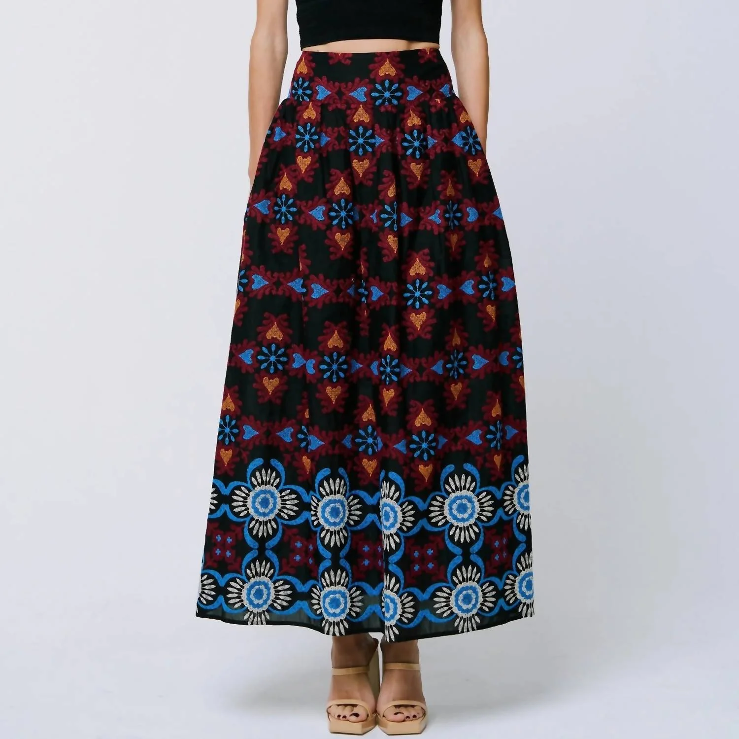 Deana Embroidered Maxi Skirt In Black
