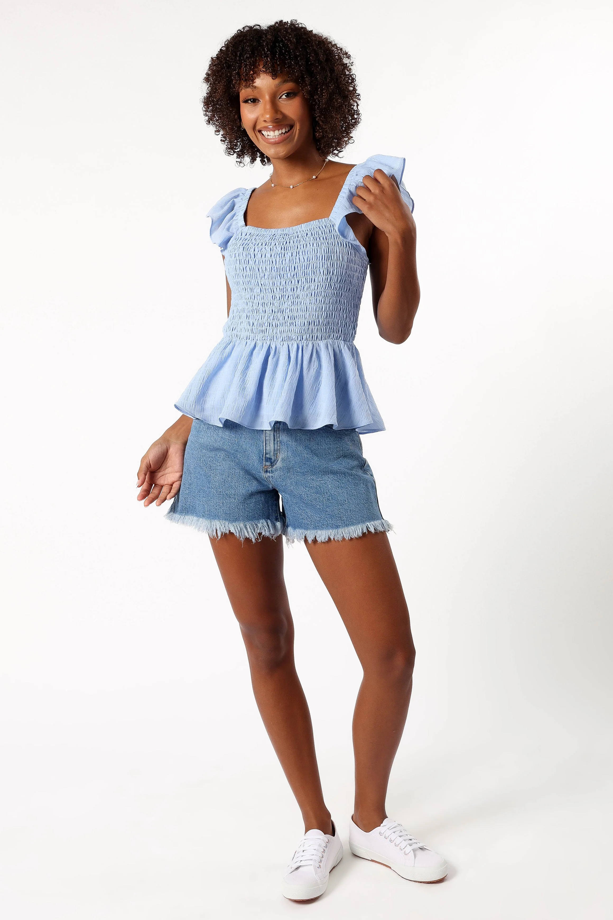 Gabie Ruffle Sleeve Top - Blue