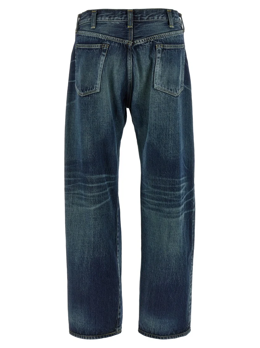 Stonewashed Denim Jeans With Textured Finish
