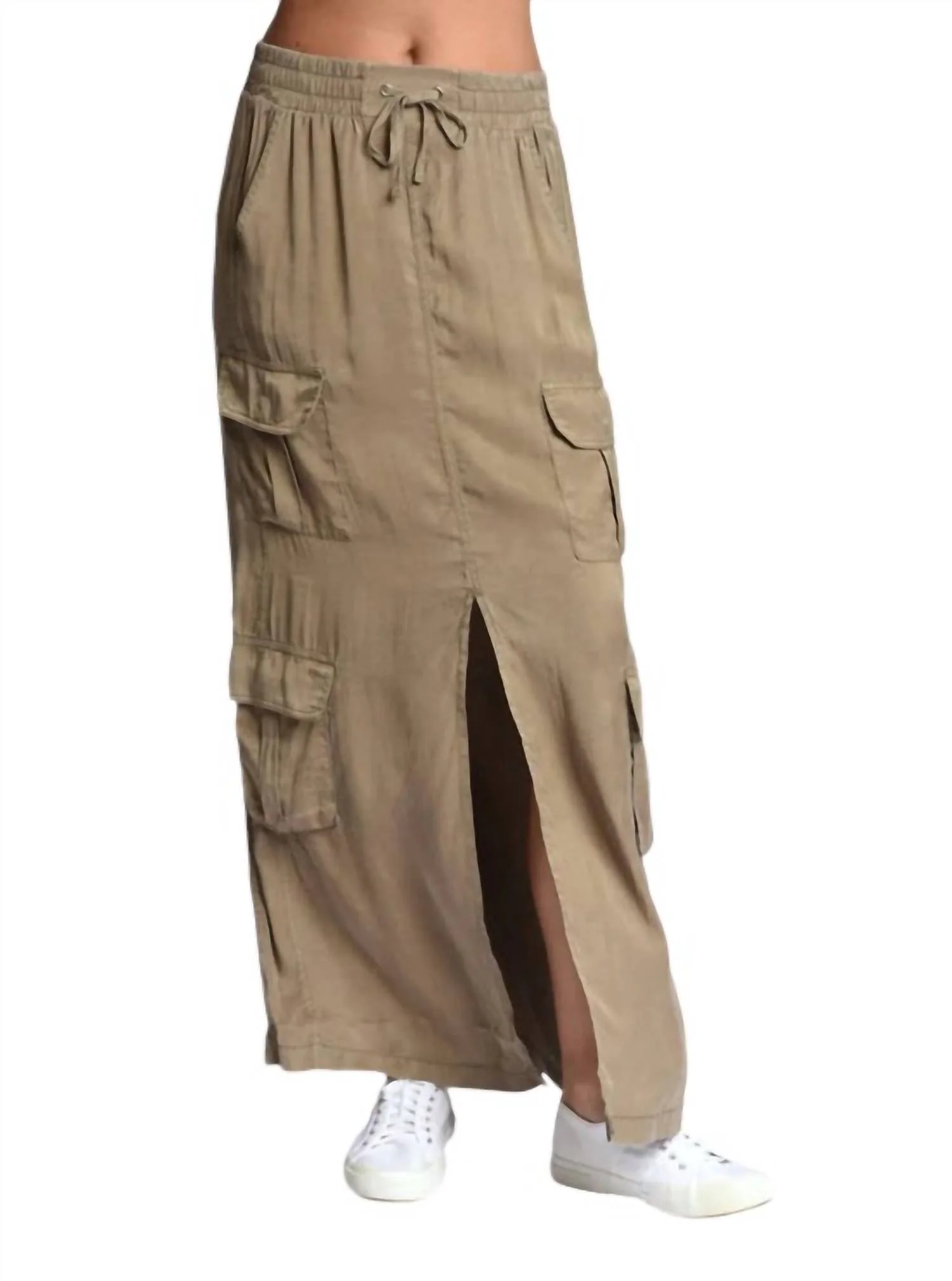 Phoenix Tencel Cargo Skirt In Burnt Olive
