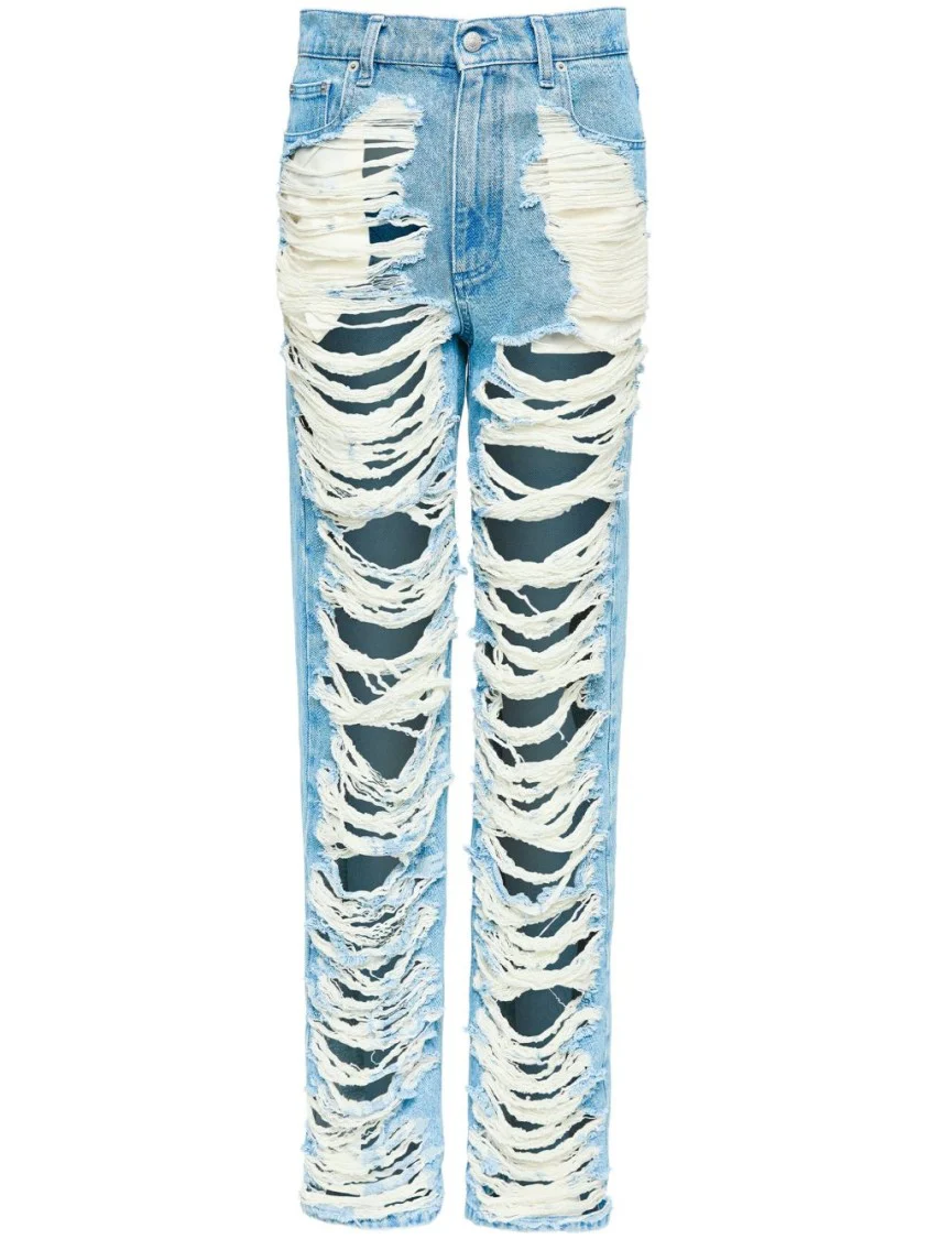 Distressed Light Blue Jeans With Signature Numbers Motif