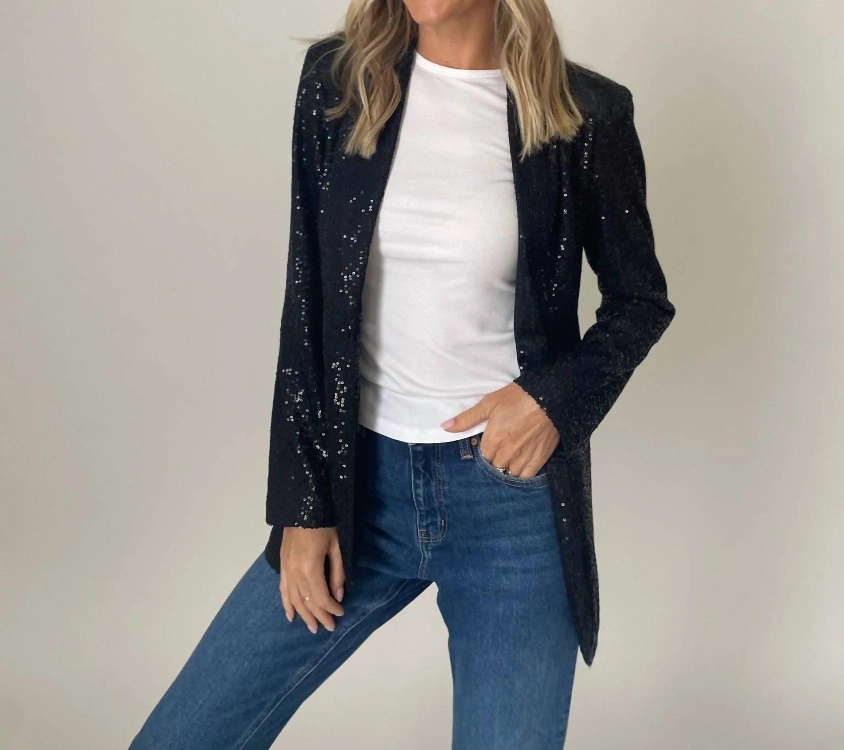 Rachel Sequin Blazer In Black