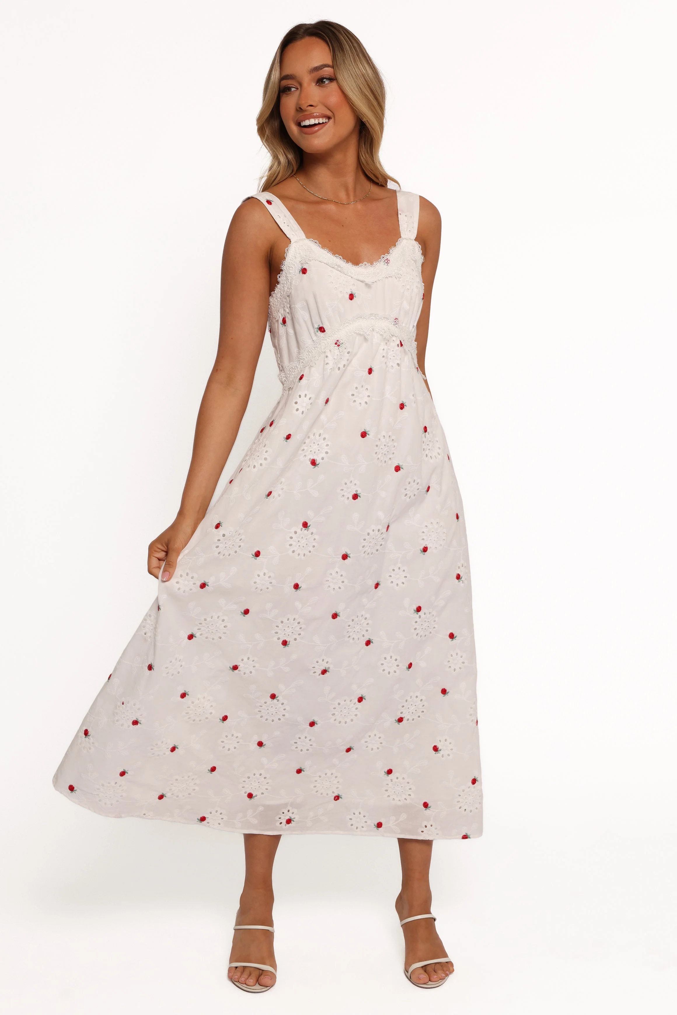 Salli Midi Dress - White/Red