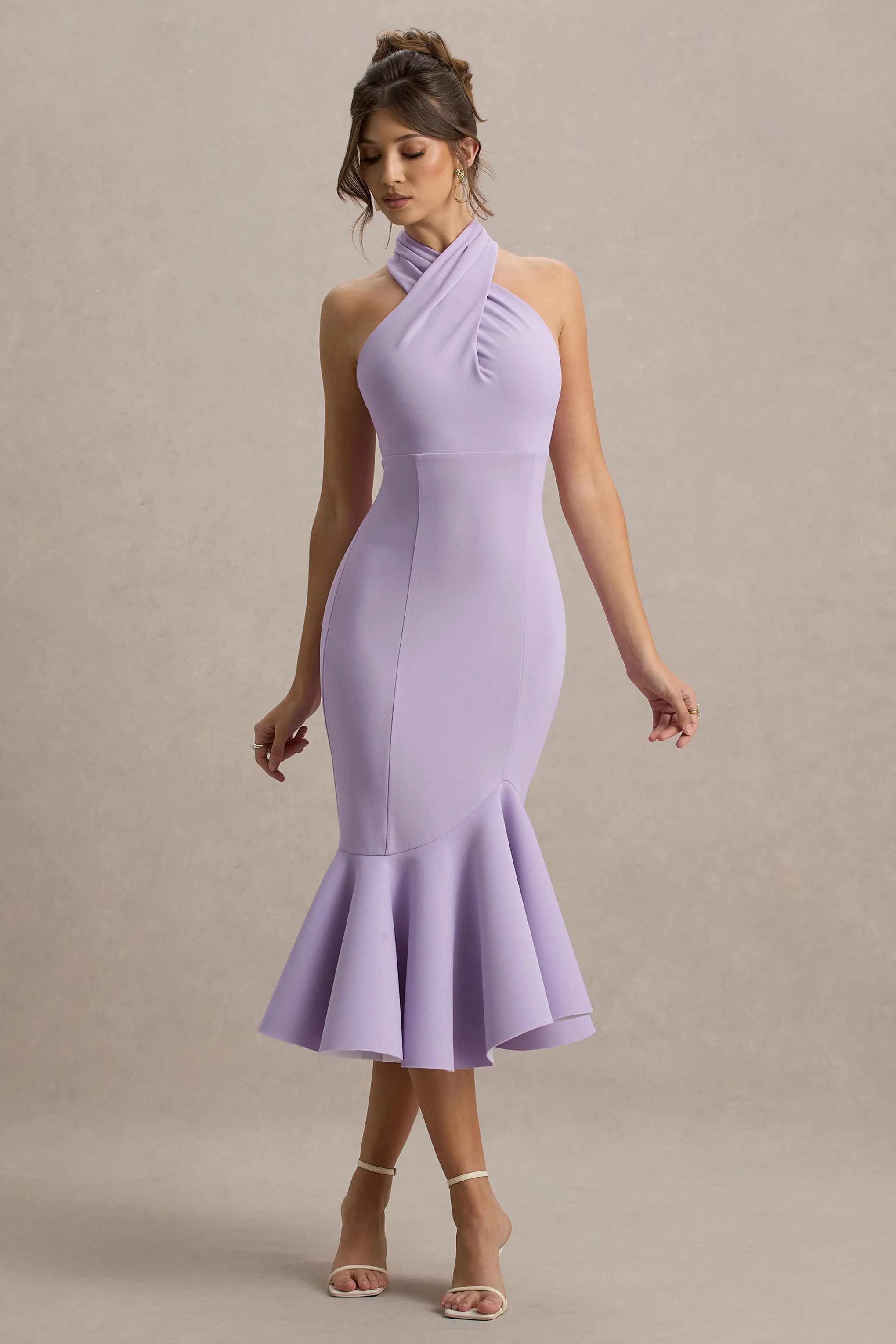 Valletta | Lilac Halter-Neck Ruffle-Trim Midi Dress