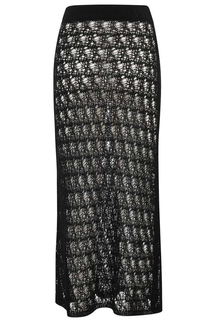 Long Flared Skirt With Lace Knit Design And Removable Shorts