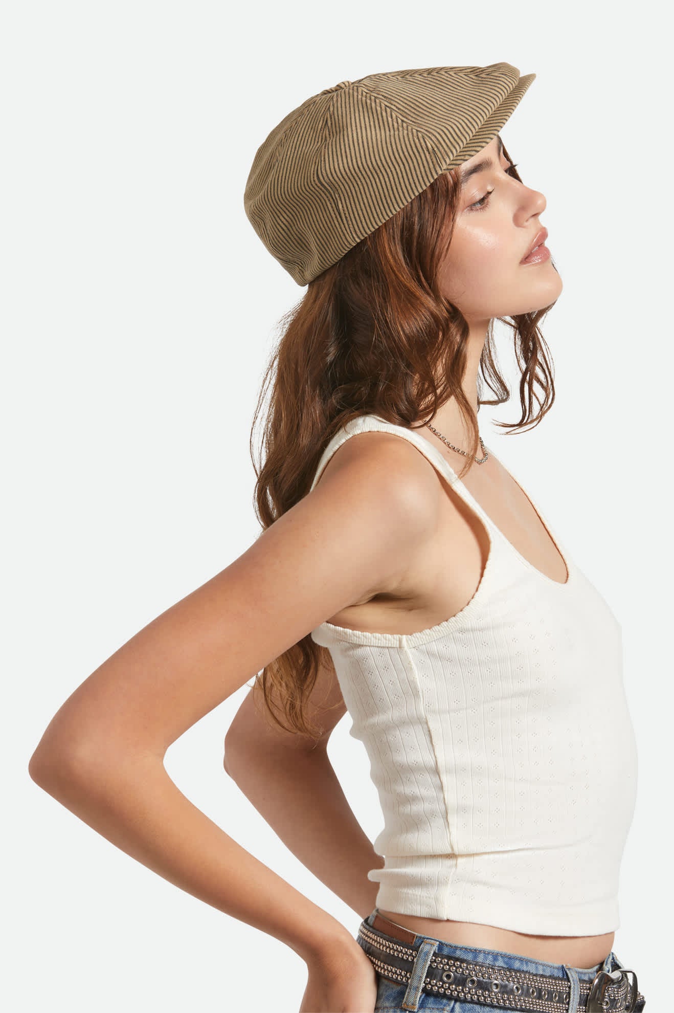 Brood Newsboy Cap - Dark Tan/Black Hickory Stripe
