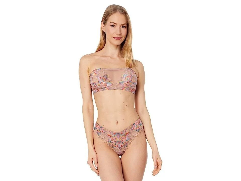 Cosabella Paradiso Bandeau Lingerie Women's P Pink Sheer Floral Stretch ERK299 (Pink,P)
