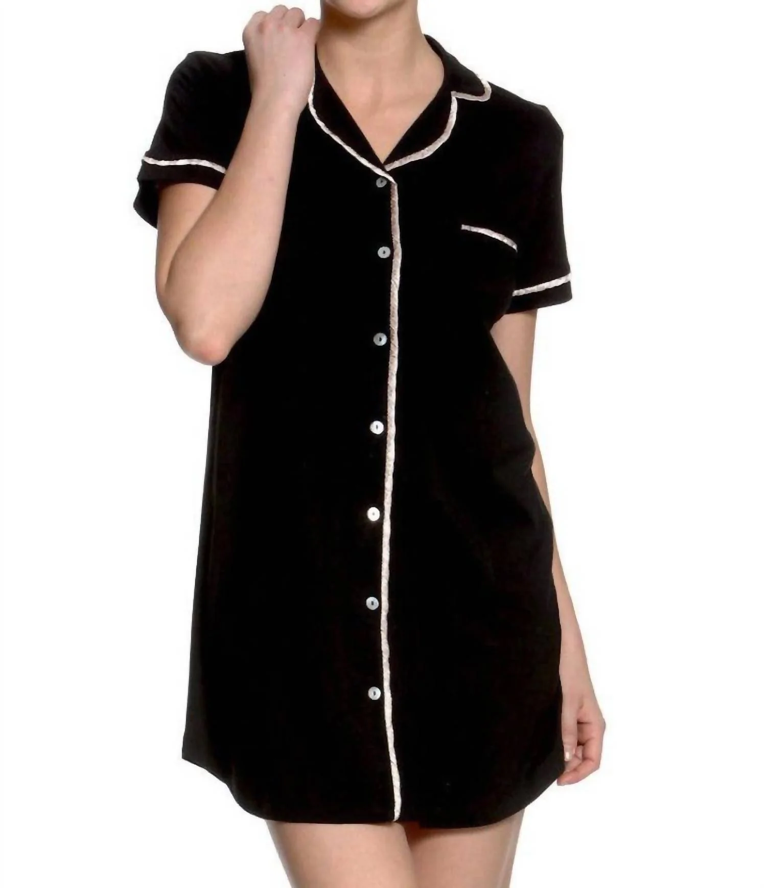 Sophie Basic Short Sleeve Nightshirt In Black