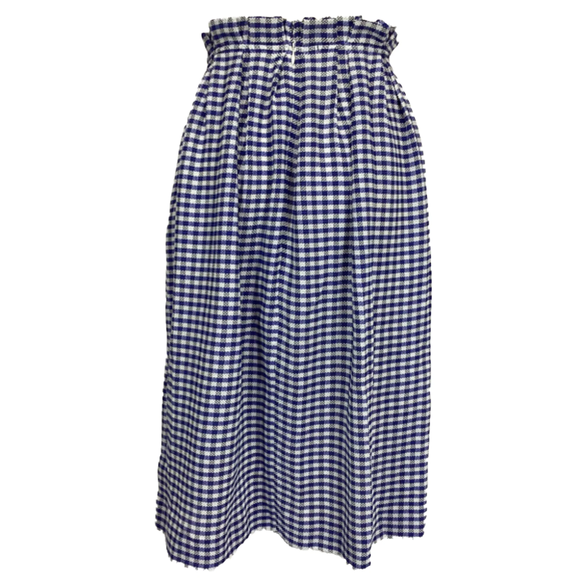 Mother Of Pearl Checkered Midi High-Waisted Skirt in Blue Cotton Tweed