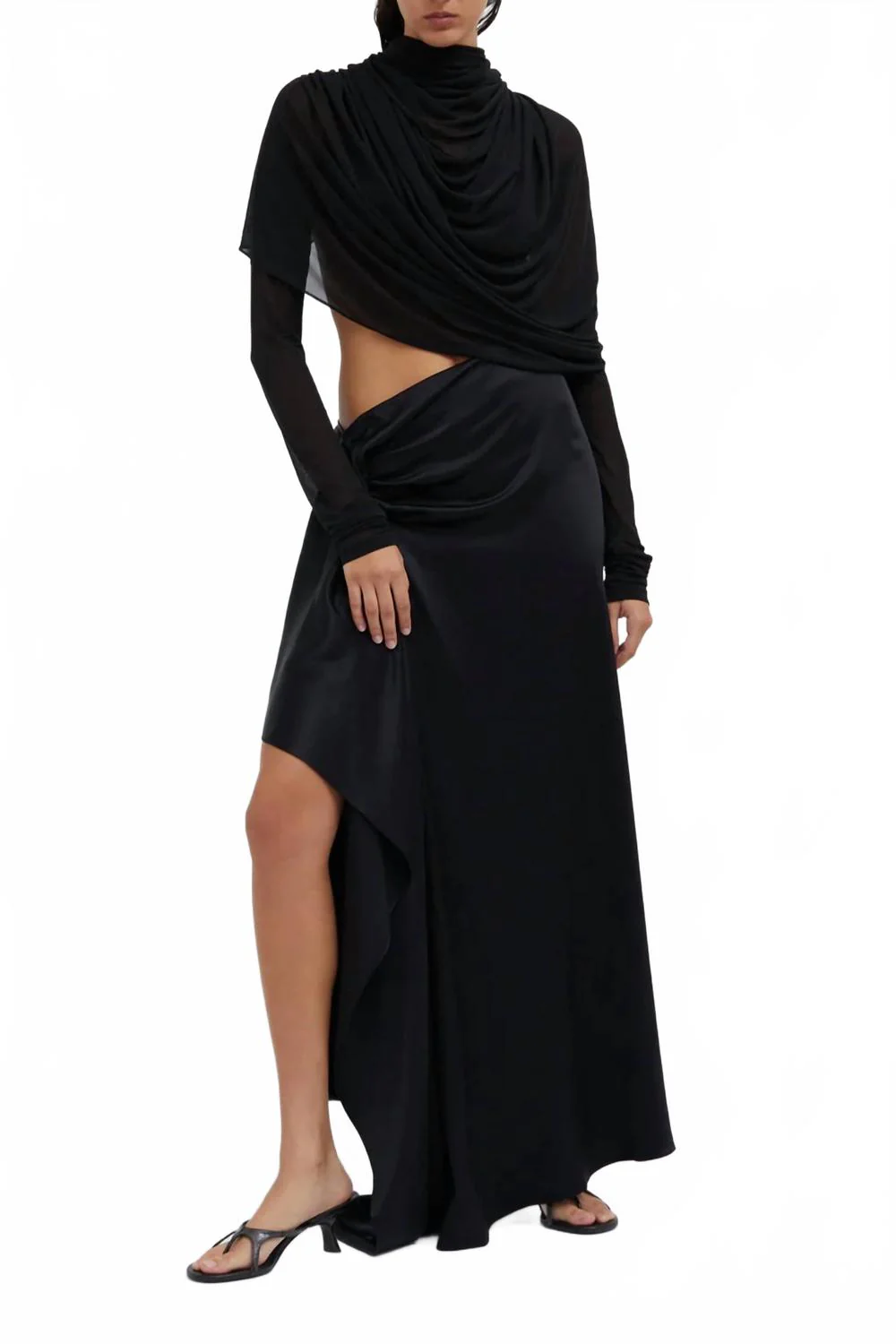 Cusco Silk Elongated Drape Skirt In Black