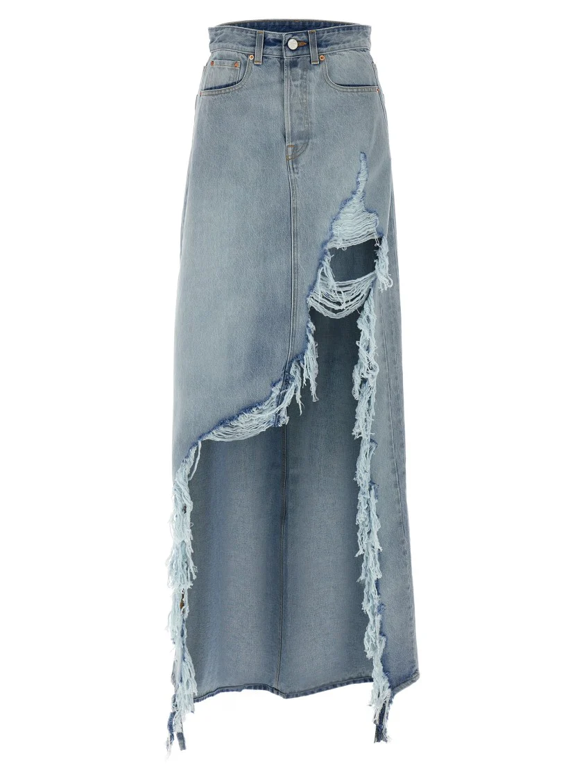 'Destroyed Denim Maxi Skirt' Skirt