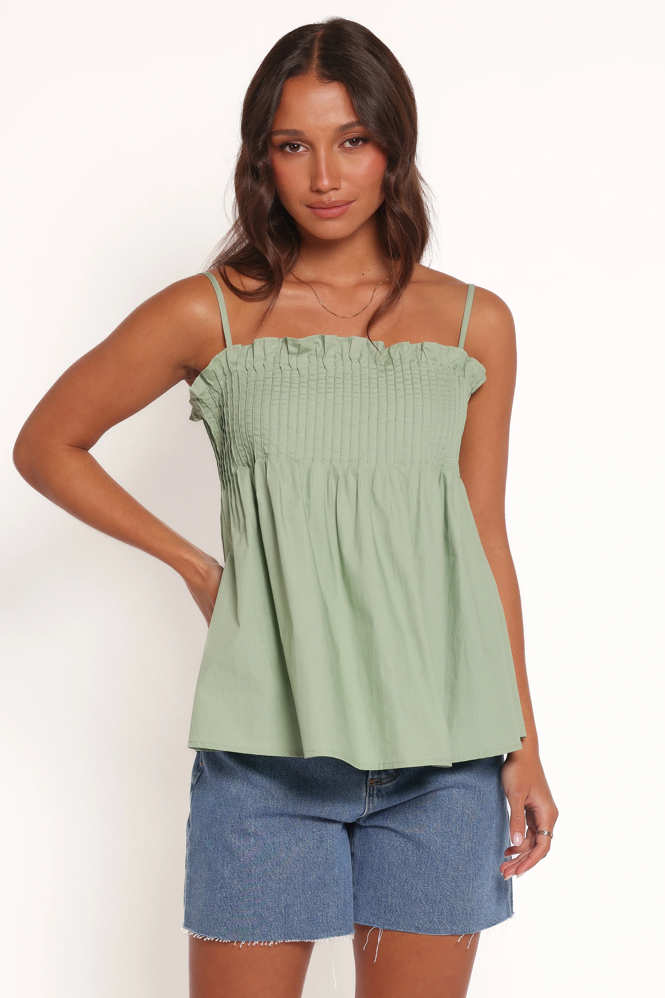 Carson Pleated Top - Sage Green