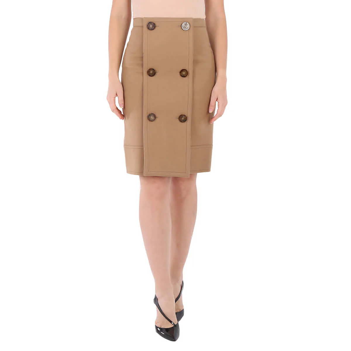 Burberry Camel Wool Cashmere Button Panel Detail A-line Skirt