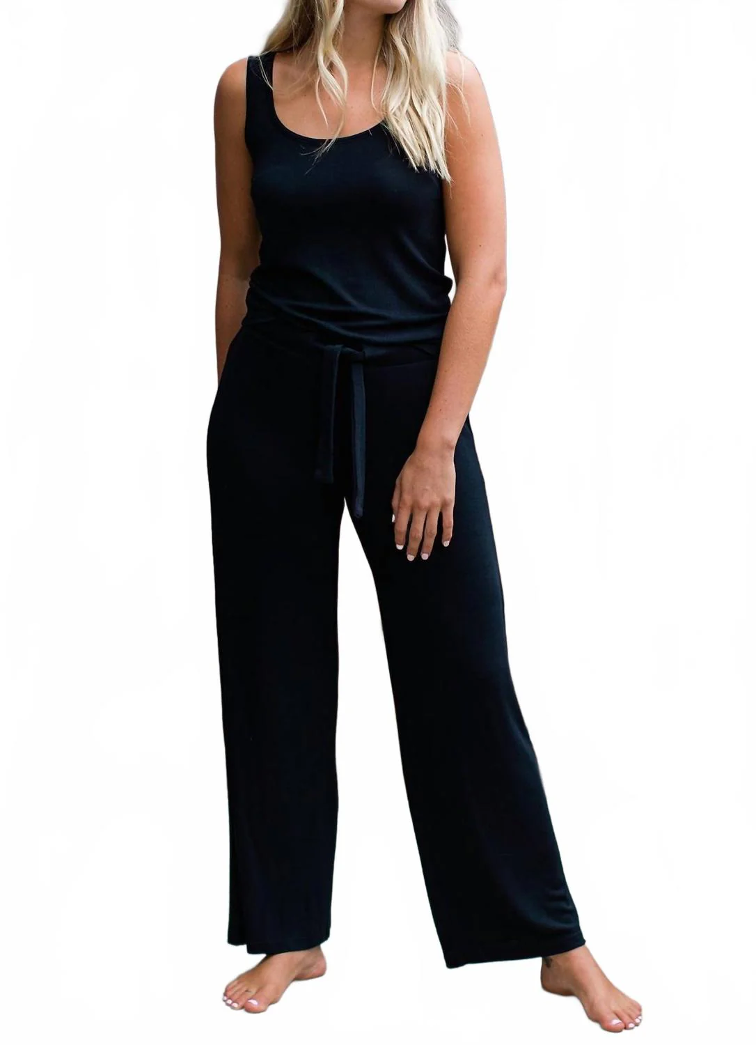 Peyton Bamboo Sweater Drawstring Lounge Pant In Black Heather