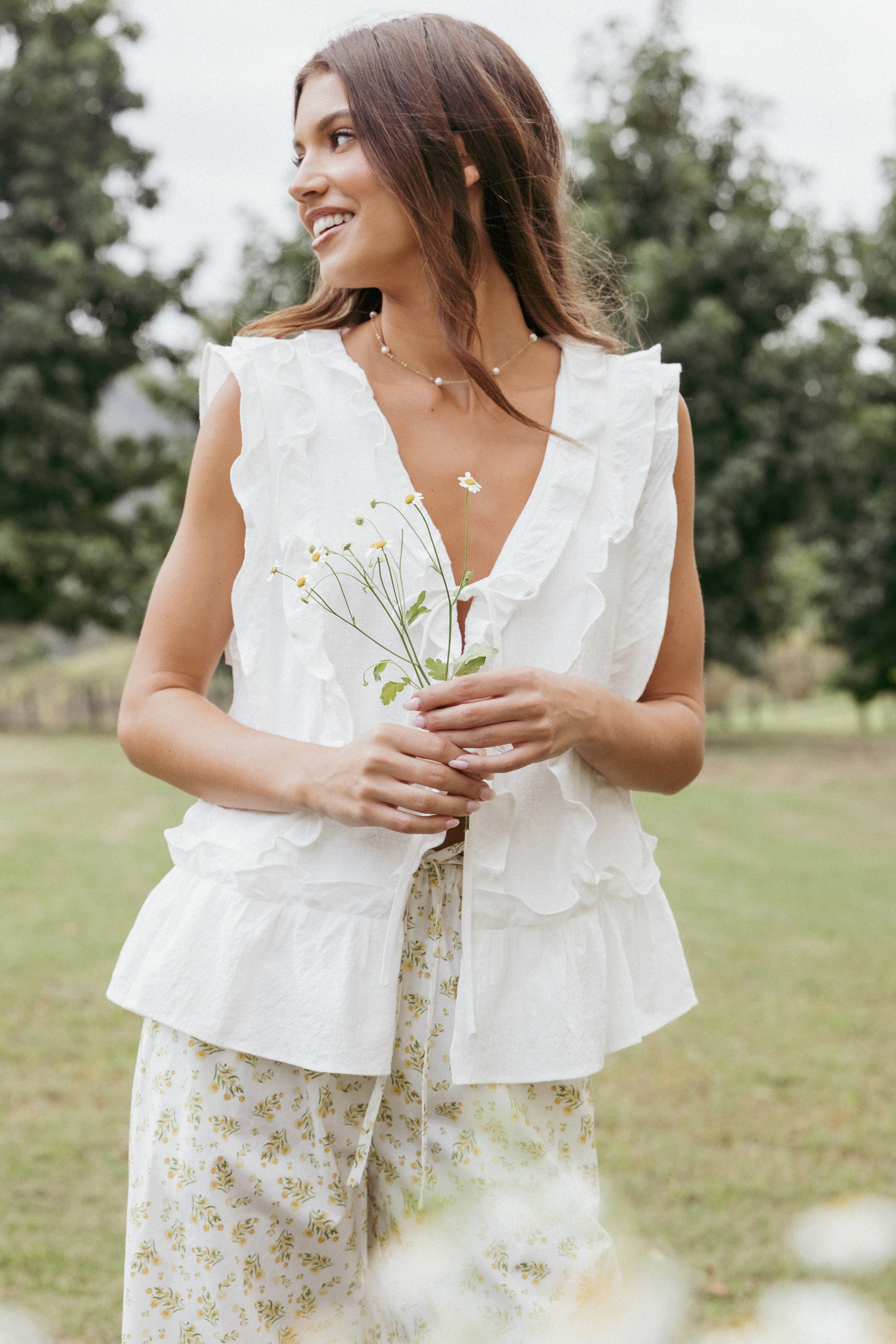Athena Ruffle Top - White