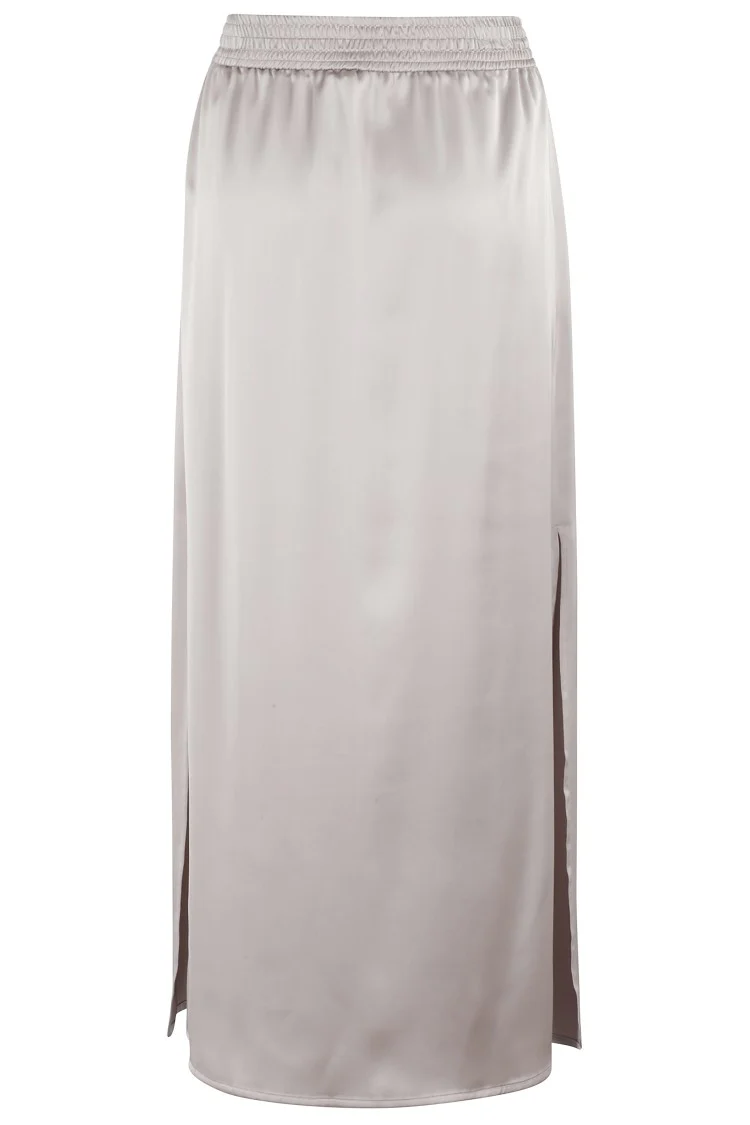 Satin Finish Skirt With Drawstring Waist And Side Slits