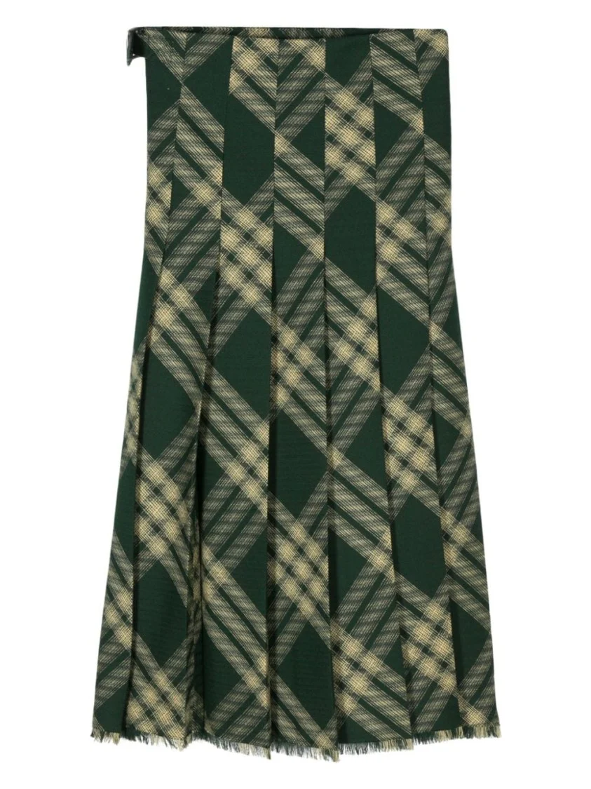 Green Check Design Wool Skirt