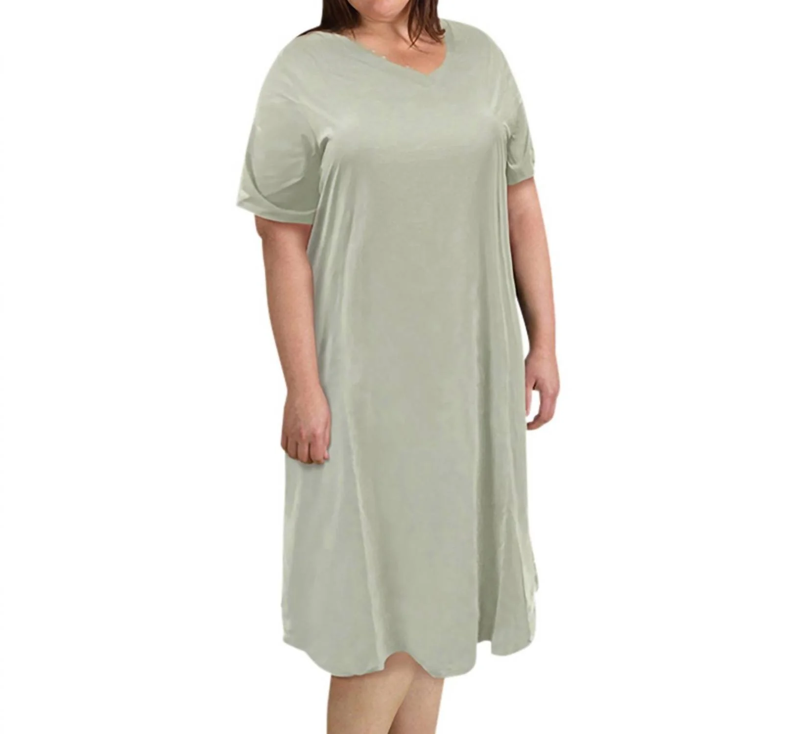 Cotton Ultra Soft Short Sleeve Sleep Tee - Plus In Sage Green