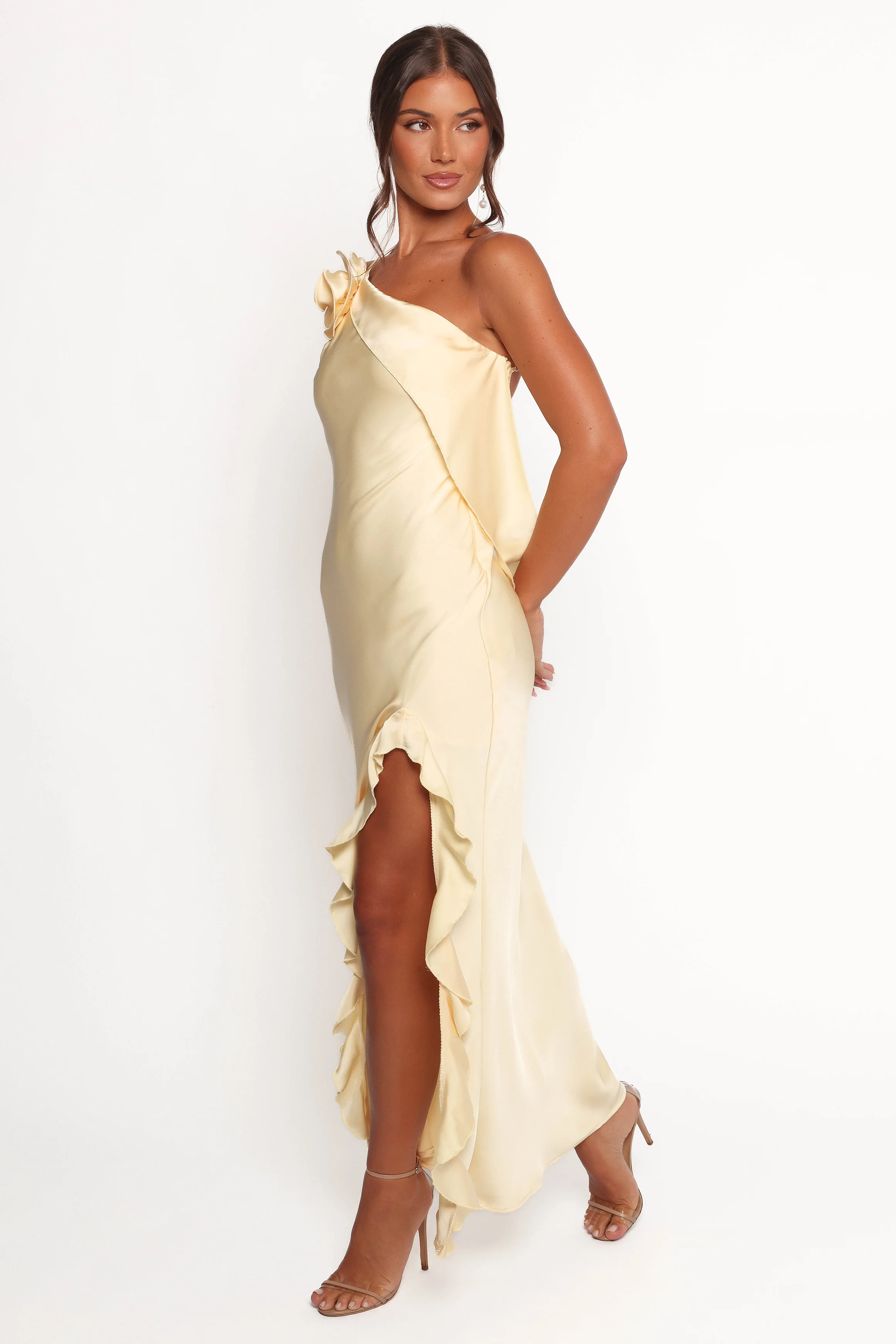 Aila Rosette One Shoulder Dress - Butter Yellow