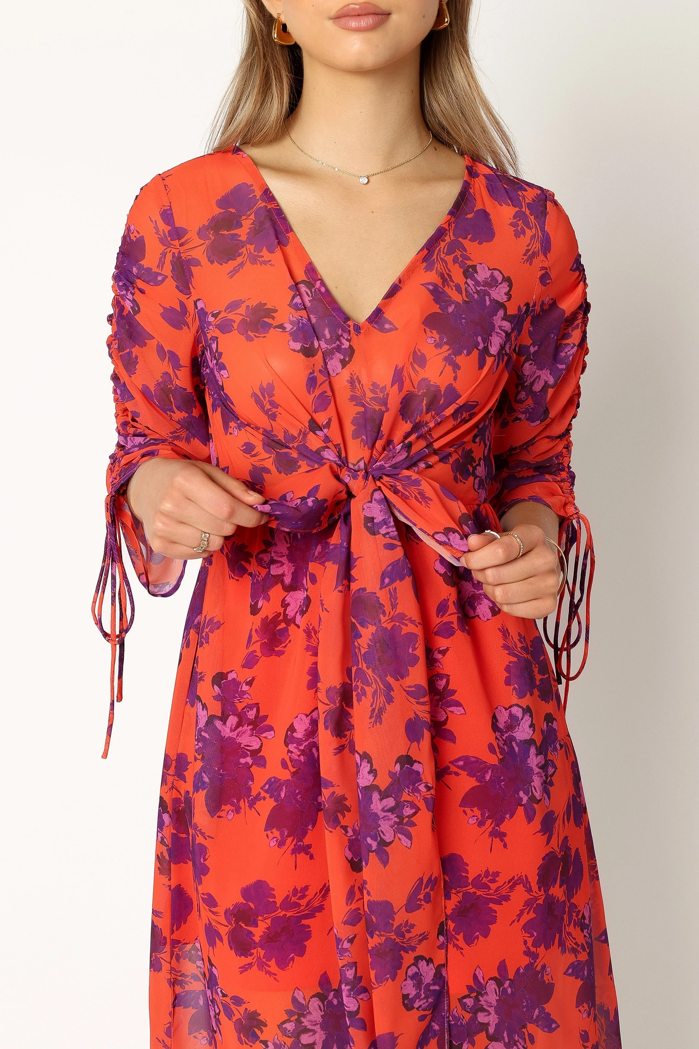 Hallie Midi Floral Dress - Red Wine