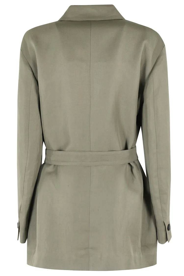 Double-Breasted Linen Blend Blazer With Removable Waist Tie