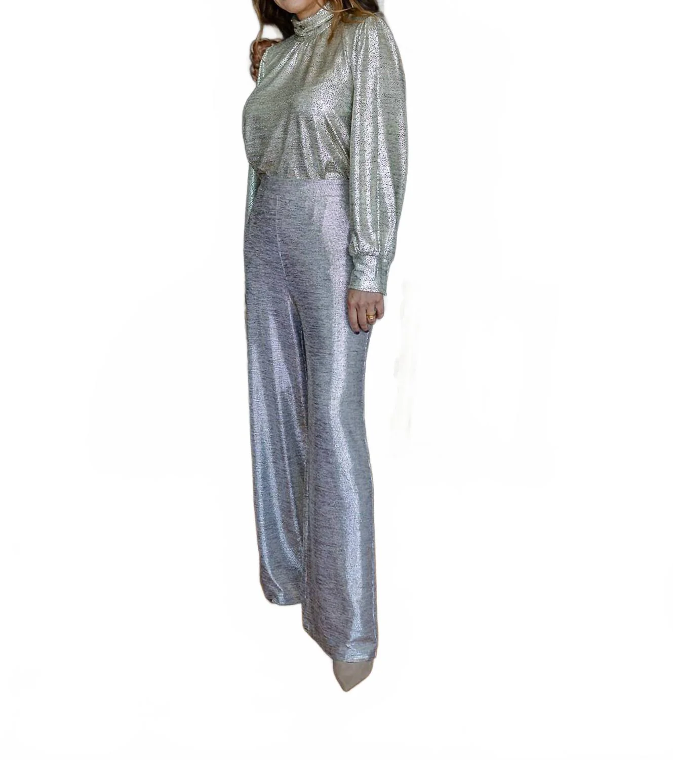 Metallic Straight Leg Pants In Champagne