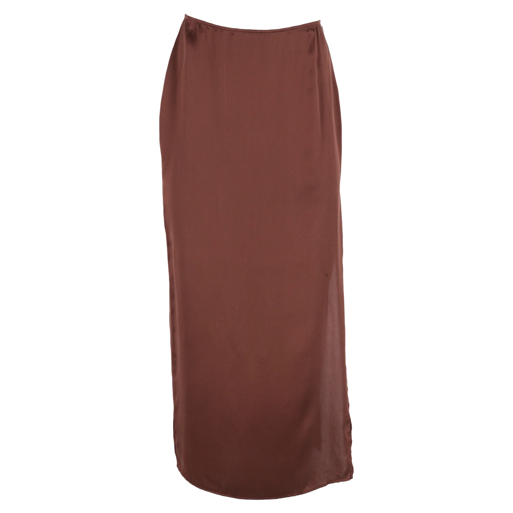 Reformation Midi Skirt w/ Side Slit in Brown Silk