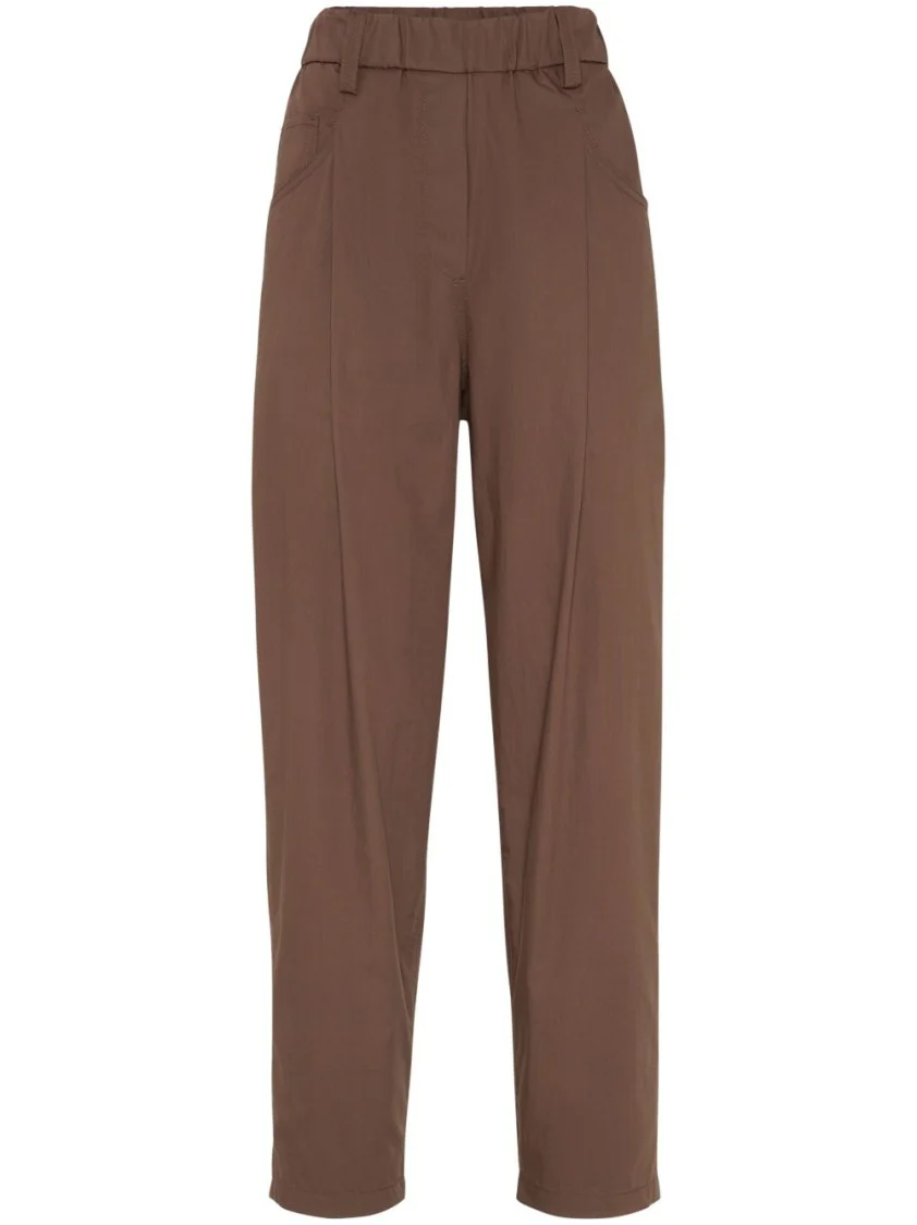 Chocolate Brown Trousers With Elasticated Waistband
