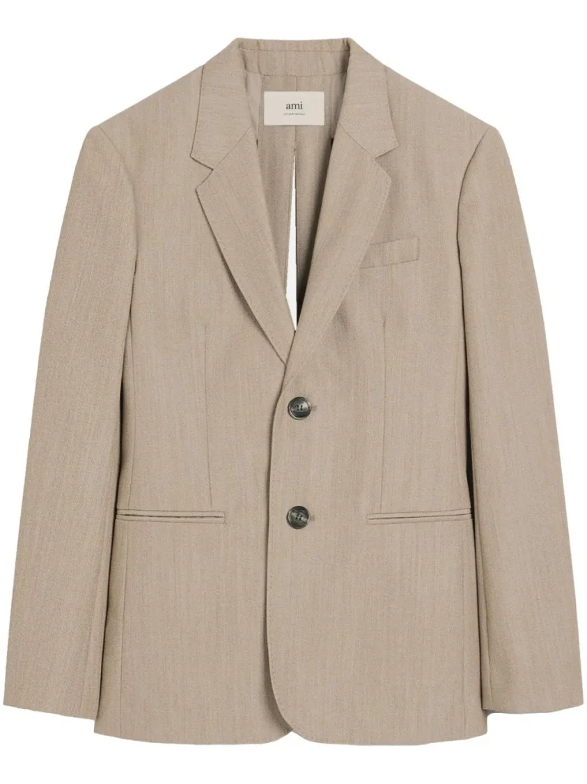Beige Rear-Slit Blazer With Notched Lapels