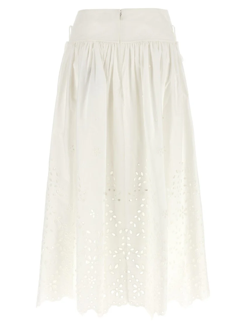 'White Cotton Embroidered Midi' Skirt