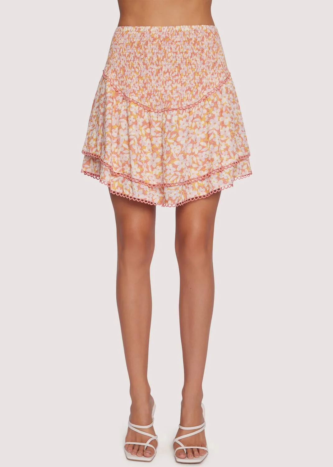 Coastal Daisies Mini Skirt In Orange White