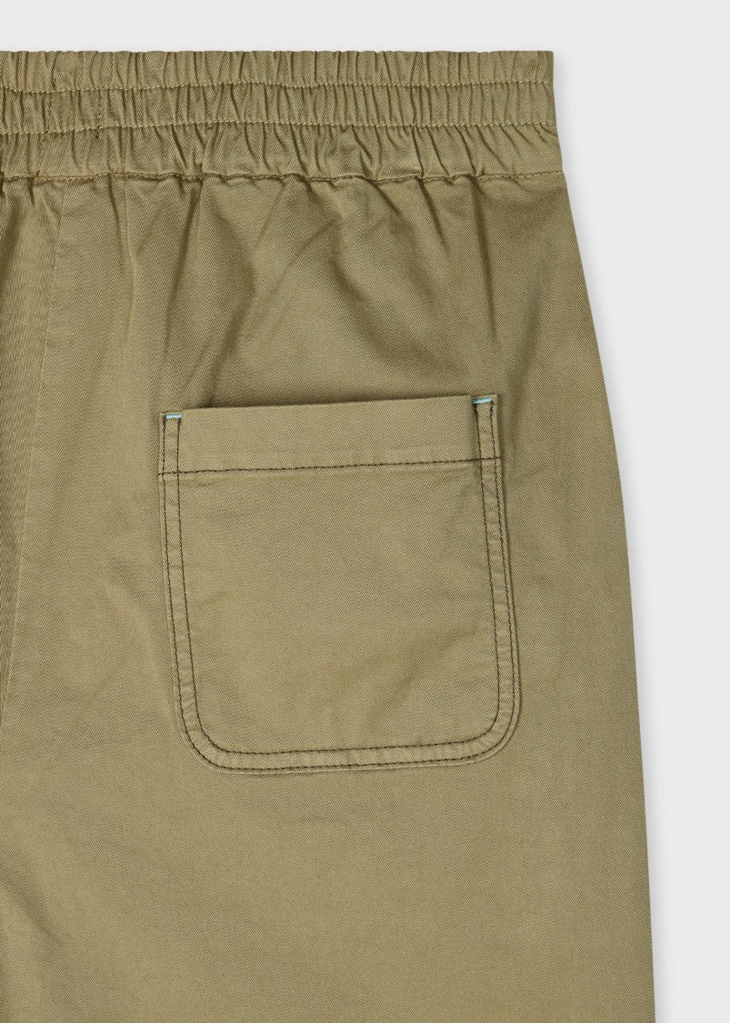 Wide-Leg Cropped Khaki Trousers With Elasticated Waist