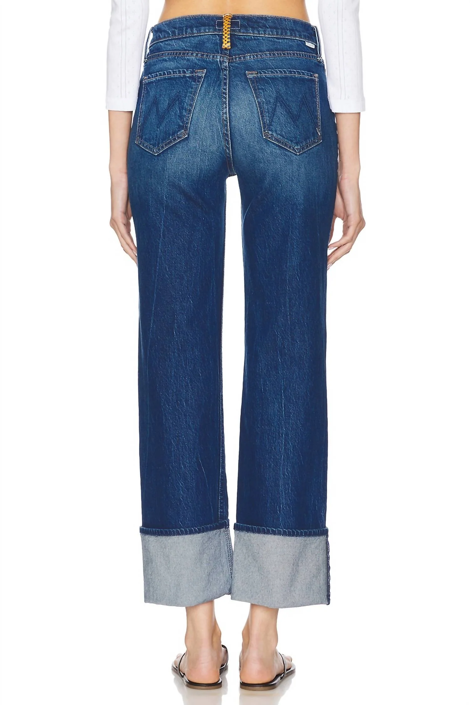 Checkerboard Duster Flood Cuff Jeans In Blue