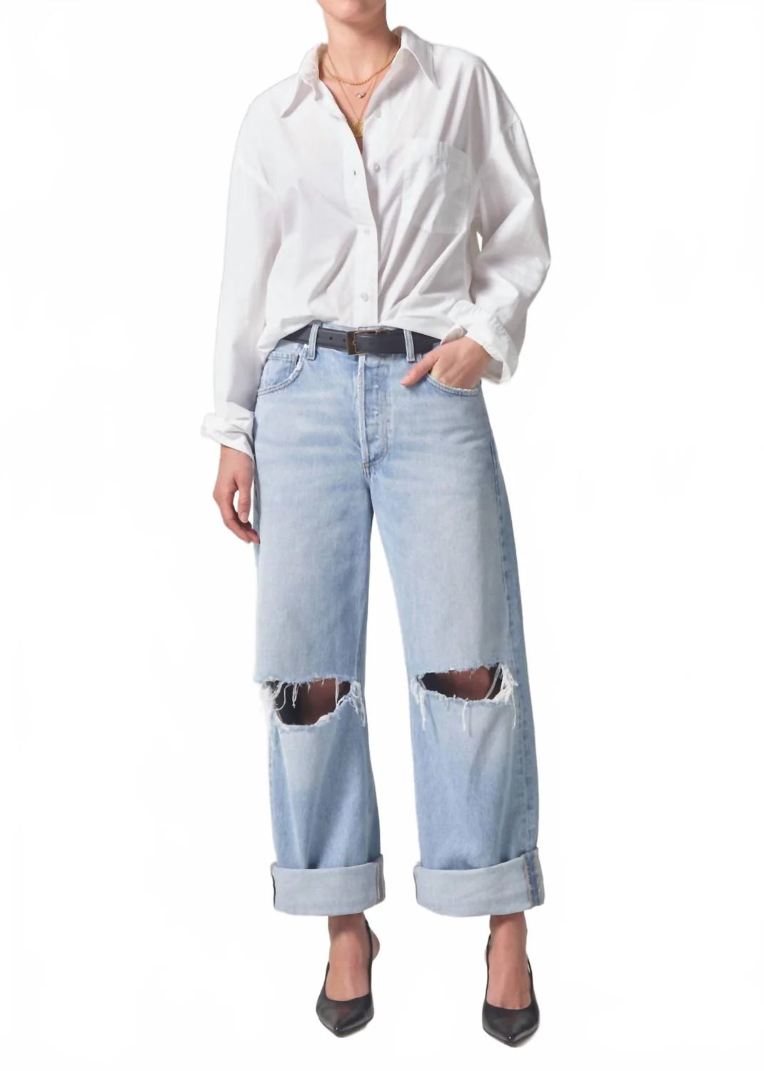 Ayla Baggy Cuffed Crop Jean In Pagoda