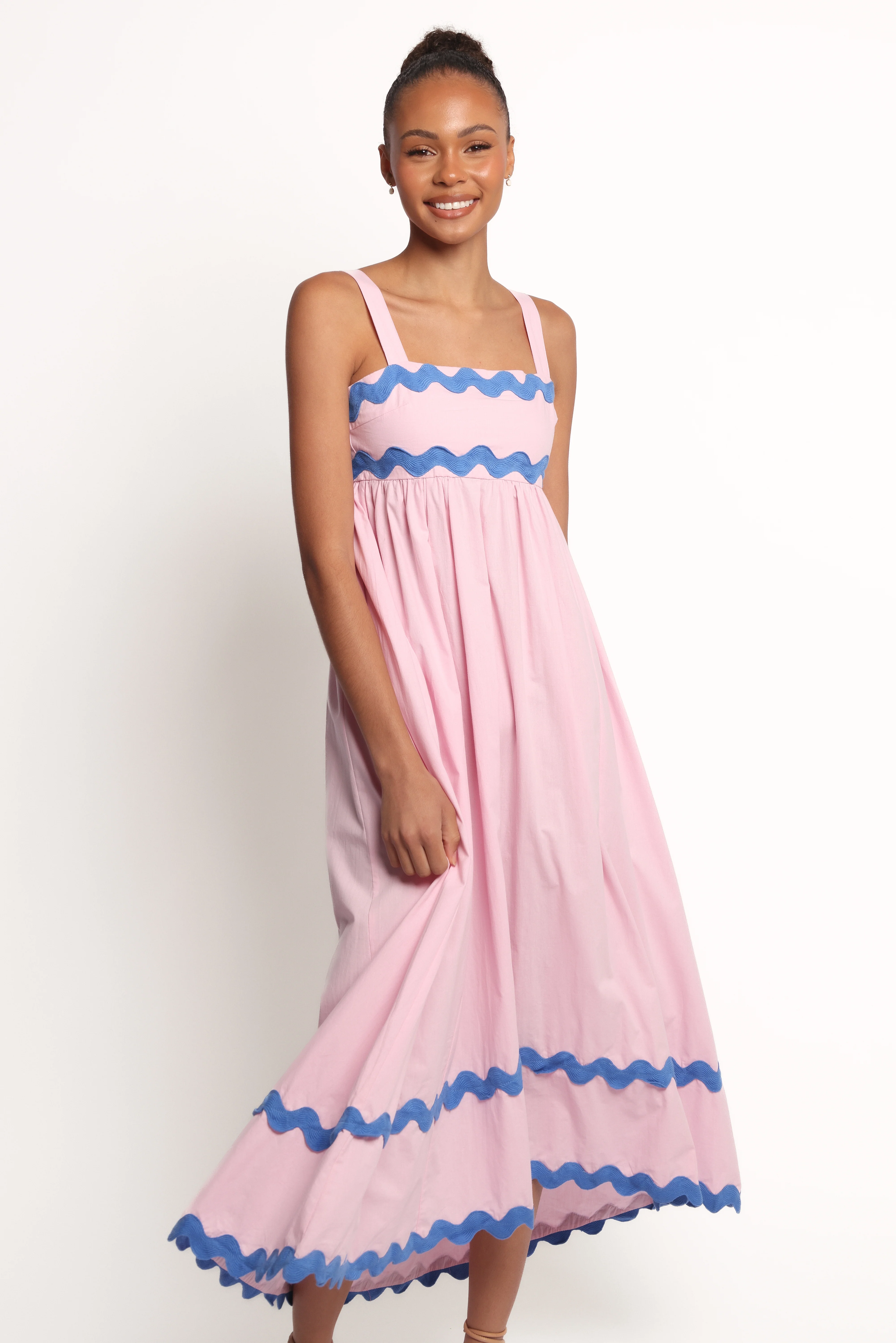 Fitzgerald Maxi Dress - Pink/Blue Trim