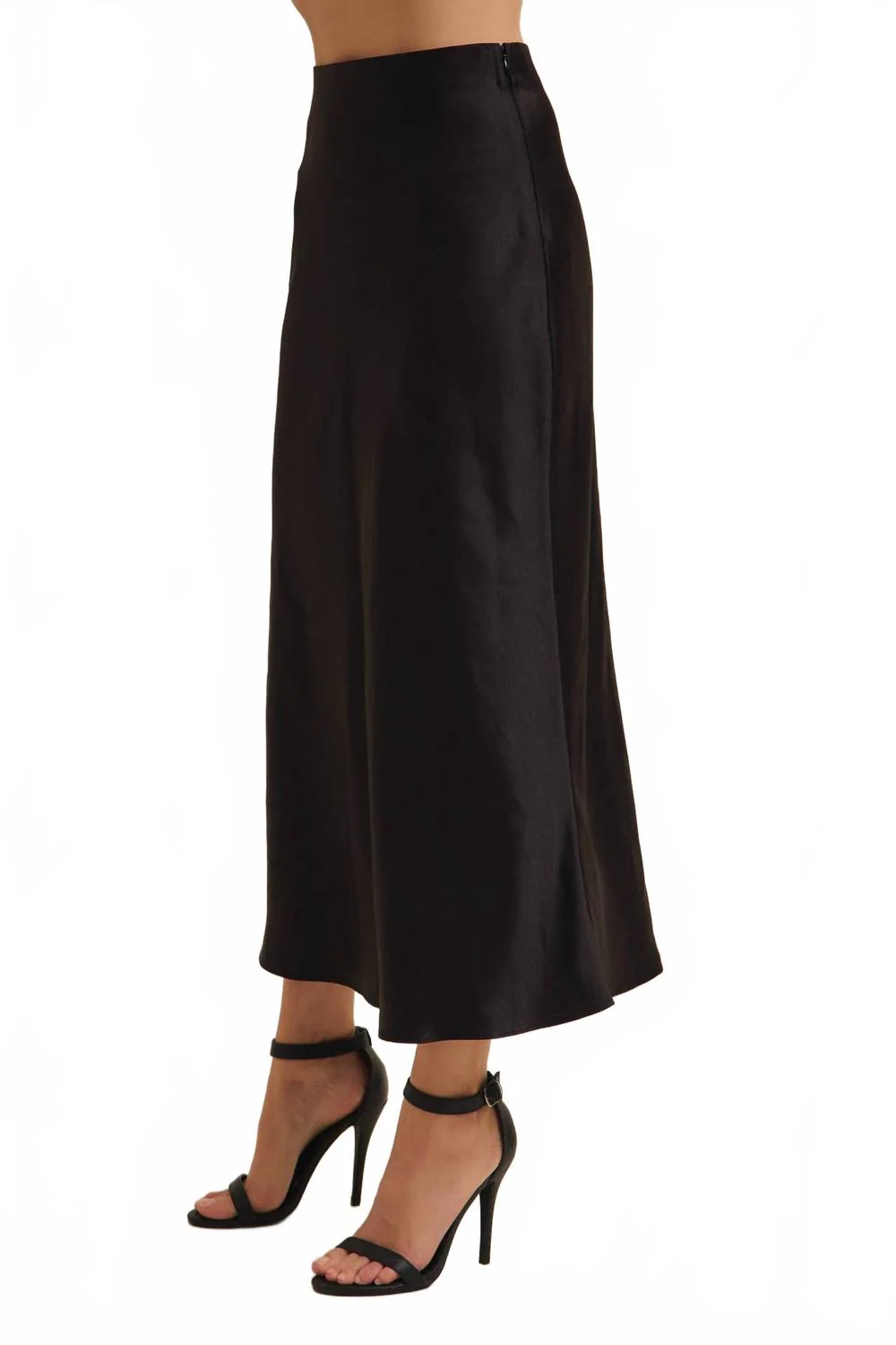 Silky Satin Bias Cut Skirt In Black