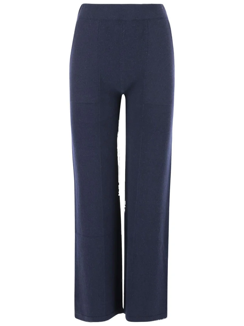 Navy Blue Cashmere Pants With Elasticized Waist