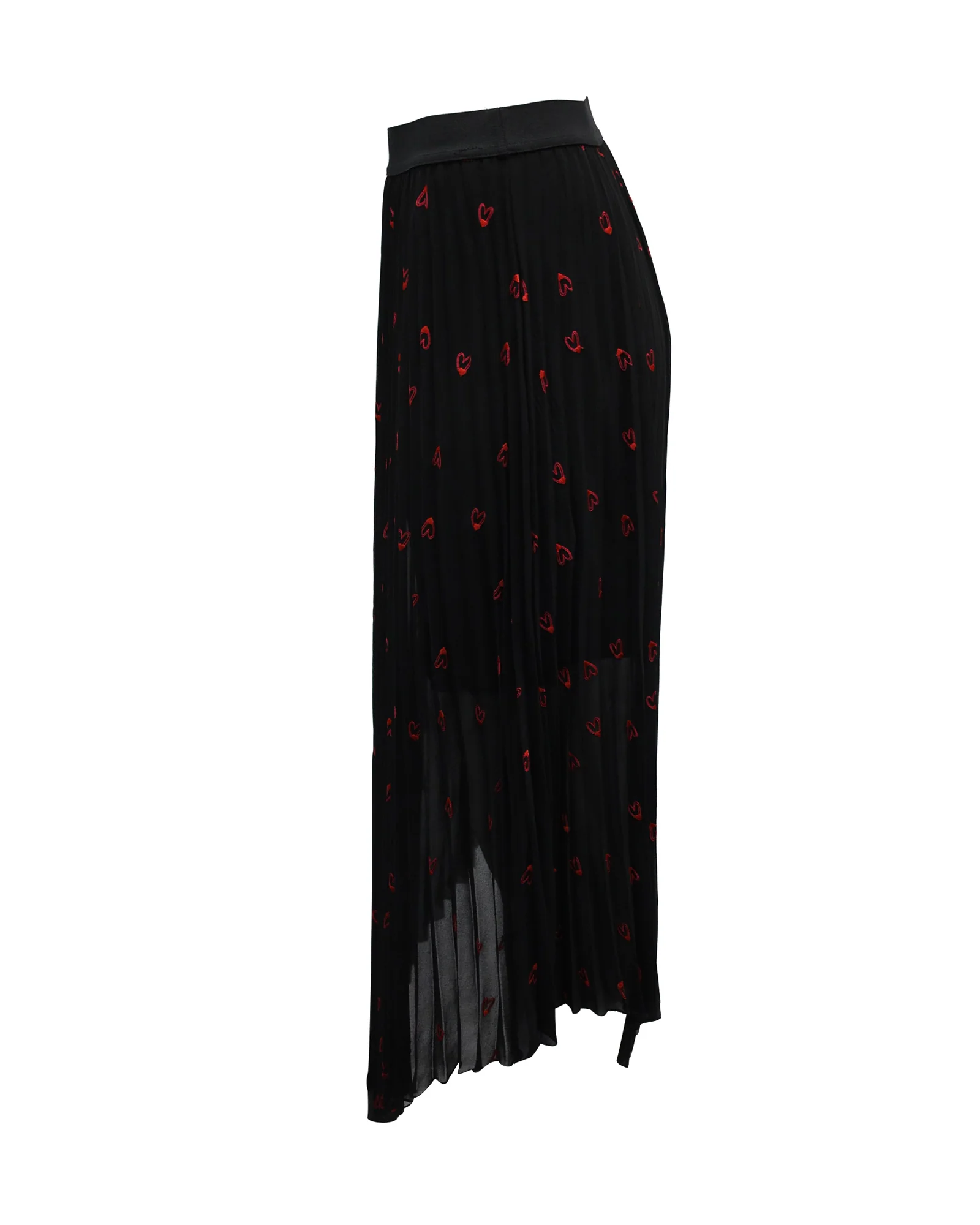 Maje Jengo Embroidered Heart Midi Skirt in Black Polyester