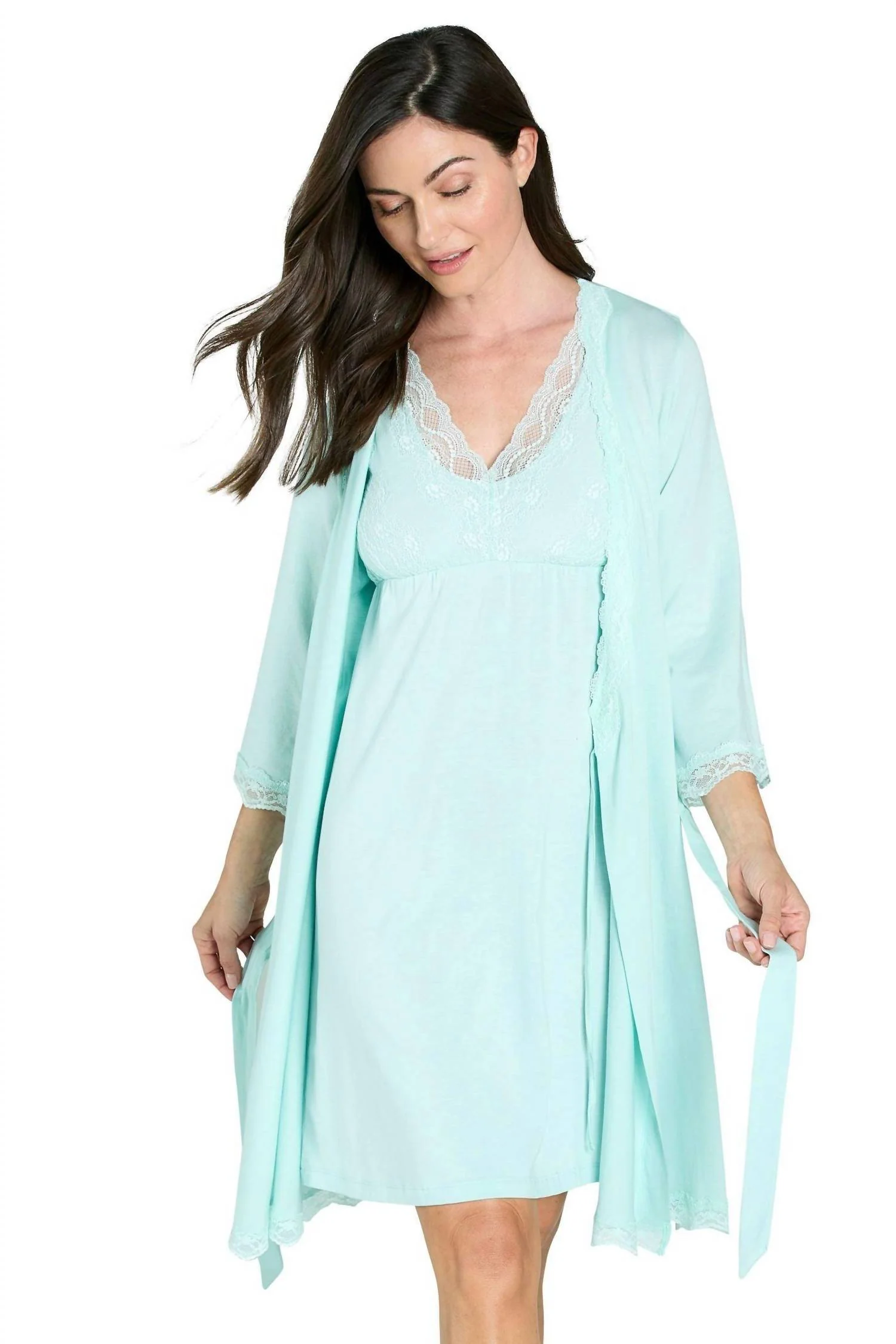 Leslie Three Quarter Sleeve Robe In Misty Jade